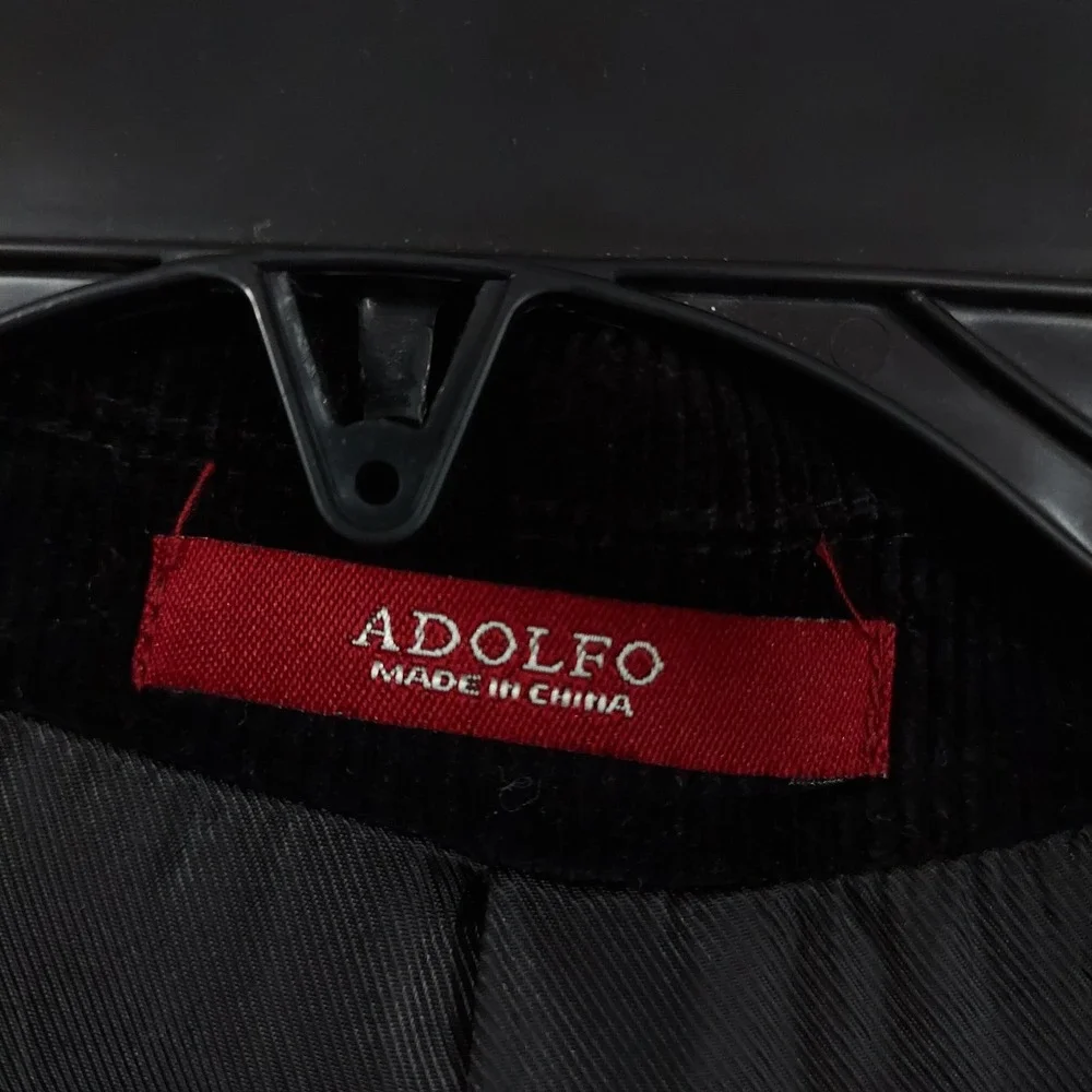 Adolfo Blazer Mens 40 Black Corduroy Lined Single Breasted Pockets Sport Coat